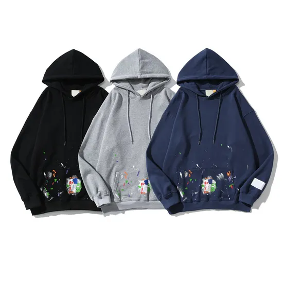 Custom Streetwear Stich 600 GSM French Terry Japanese Paint Splatter Hoodie Cotton Polyester Latest Manufacturers Streetwear 